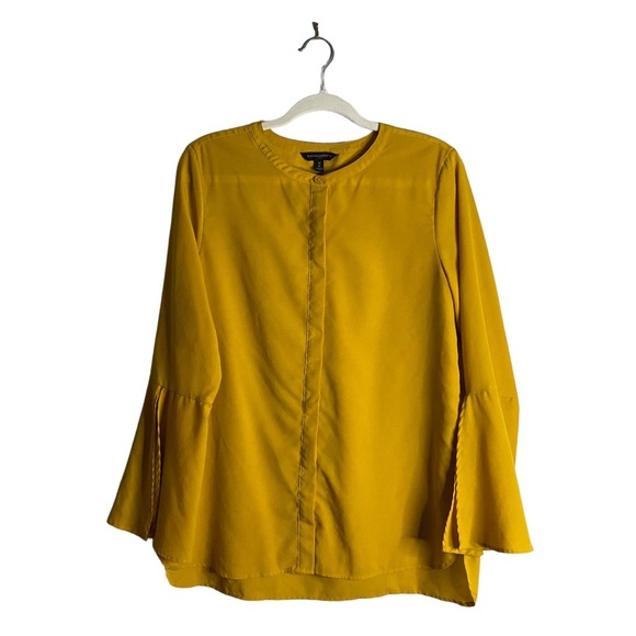 Banana Republic Tops - Banana Republic Women's Yellow Collarless Split Long Sleeve Ruffle Blouse